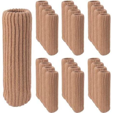 Lot de 24 chaussettes de protection tricotées pour pieds de chaise en bois dur - Haute élasticité - Double épaisseur - Lot de 24 housses de pieds de chaise (kaki, 24) (1/5)