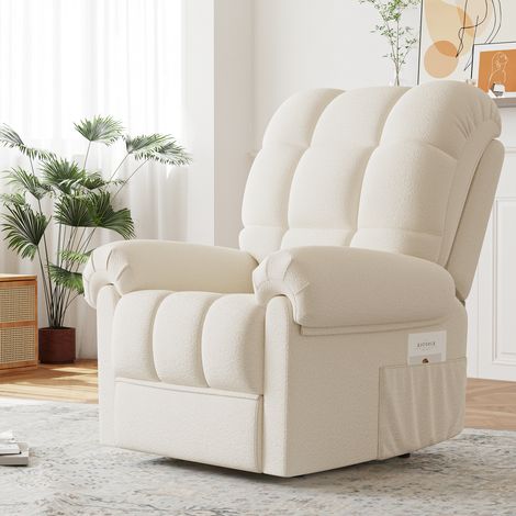Poltrona relax elettrica, poltrona Teddy Velvet con poggiapiedi, poltrona relax regolabile, USB, antistatica, beige (1/5)
