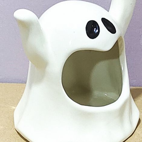 [Portavelas] Candelabro con figura de fantasma, blanco, porcelana, diseño moderno, 350 g, pieza única (1/5)