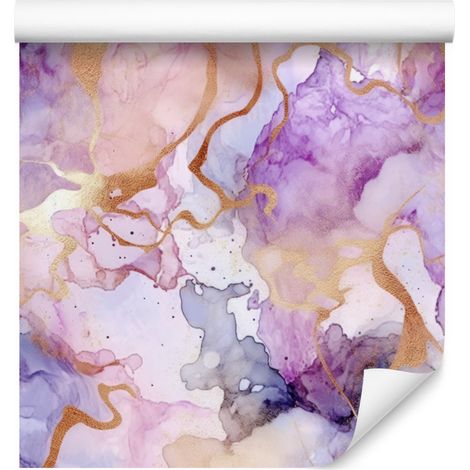 Papel pintado en tonos violeta tinta, lavanda y coral para salón y dormitorio, 50x1000 cm. (1/5)