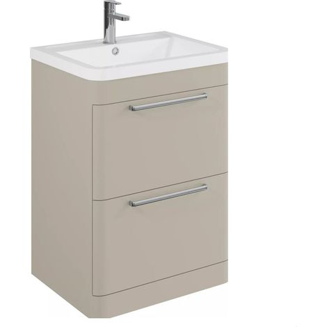 Balterley Calwich Contemporary Bathroom Floor Standing Vanity Basin Unit with 2 Drawers & 1 Tap Hole Polymarble Basin, Pebble Grey, 600mm