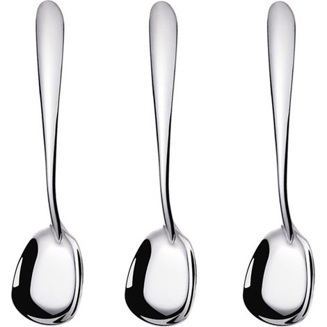 Cuillères carrées en acier inoxydable, cuillères à riz, cuillères à soupe, finition miroir, ensemble de 3 couverts (argent)