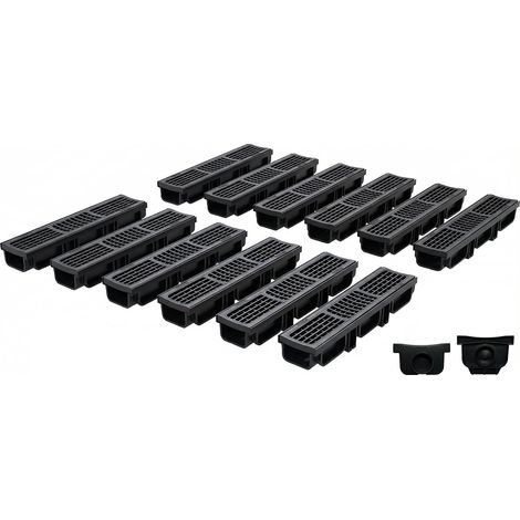 Lot de 12: 500x140x100 mm Caniveau Terrasse en PEHD Noir avec Grille, B125 caniveau extérieur de Drainage en PEHD, 6m, pour l'allée, Le Jardin, la terrasse, Le Garage, Le Cour (1/5)