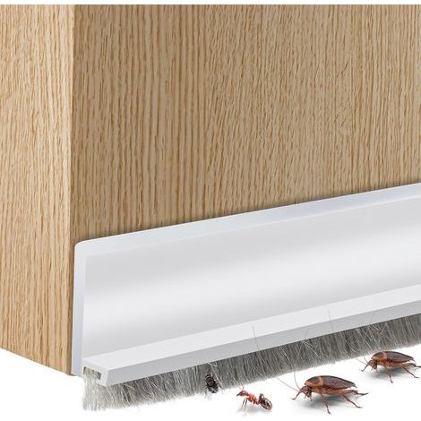 Joint de bas de porte intégré avec brosse, joint de porte autocollant, insonorisant et insectifuge (grand, blanc) (1/5)