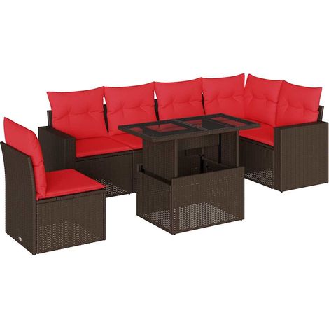 7-teiliges Gartensofa-Set mit Kissen, braun, Polyrattan vidaXL (1/5)
