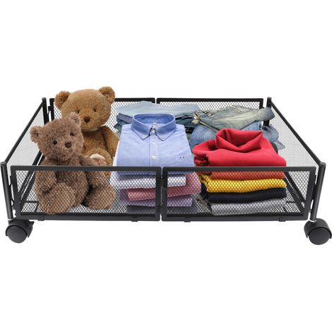 Rangement Sous Lit Boite avec Roulette, Cadre métallique Placard pliable,  boîtes de rangement pour placard, pour Vêtements Jouets Livres Chaussure, Noir, 40x60x12cm (1/5)