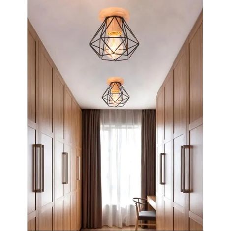 kawoo Lot de 2 Plafonnier Vintage Couloir Noir,Plafonnier Industrielle Retro en Cage Style Edison pour Salon Chambre (1/4)