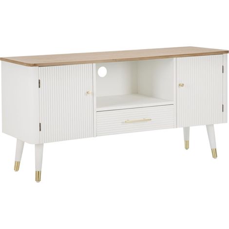 Porta TV Matera in legno bianco con ante, cassetto e top naturale