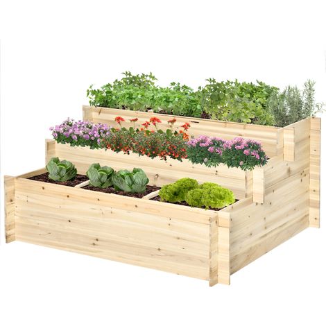 Jardinière sur pieds 3 niveaux carré potager 9 compartiments bois sapin tissu non tissé