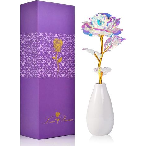 Cadeaux pour maman : fleurs de rose artificielle avec vase – Cadeaux Saint-Valentin et Galentine pour elle, petite amie, épouse, Noël, Fête des Mères, anniversaires, pour grand-mère, femmes, anniversa (1/5)