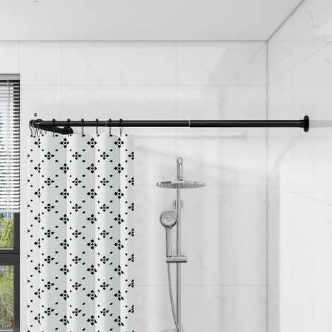 Tringle à rideau de douche incurvée en forme de L - 62-122 cm x 62-122 cm - Tringle télescopique pour salle de bain - Acier inoxydable 304 avec 12 crochets et support de plafond (1/5)