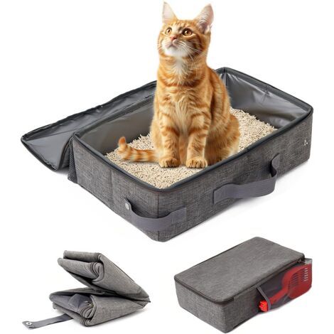 Bac à litière portable et pliable pour chat, 24 x 40 cm, avec tamis et fermeture éclair, en tissu Oxford, idéal pour les voyages, le camping et facile à nettoyer. (1/5)