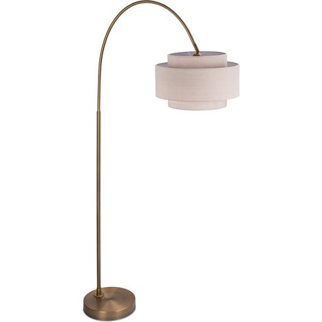Lampada da terra Relaxdays, metallo, paralume in tessuto, E27, soggiorno e camera, HLP: 180x40 cm, ad arco, bianco/oro (1/5)