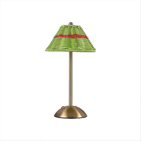 Lampe de bureau LED rechargeable en rotin, 3 couleurs changeantes, style asiatique du Sud-Est, verte (1/5)