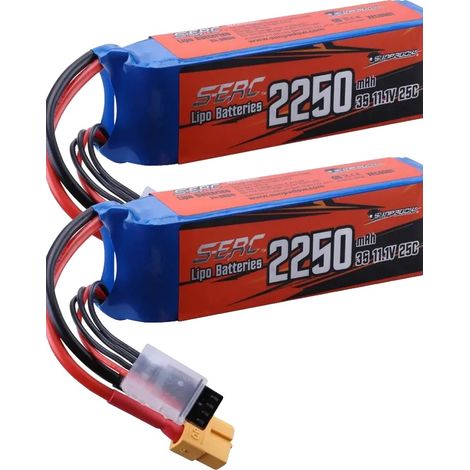 Batterie Lipo, capacité de 2250mAh, tension de 11,1V, taux de décharge de 25C, 2250-3S-25C-2pcs