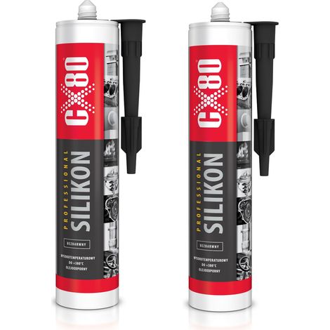 Sellador de silicona de alta temperatura CX80, incoloro, 300 ml x 2 (1/2)