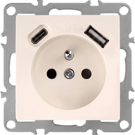 Toolight Single Grounded Socket + Usb-a Usb-c Oste Jnh004-g Beige (1/5)
