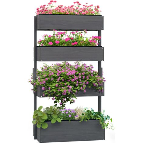 Grey Wooden Plant Stand with Four-Tier Design for Stylish Indoor and Outdoor Plant Display (1/5)
