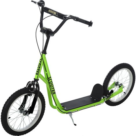 Trottinette enfant 5 ans+ - Grands pneus, guidon réglable, frein, béquille - Acier vert (1/5)