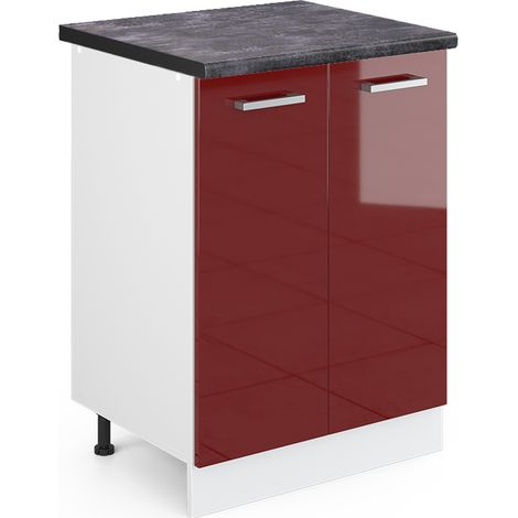 Meuble bas de cuisine R-Line, Rouge brillant, 60cm , PT Anthracite, Vicco