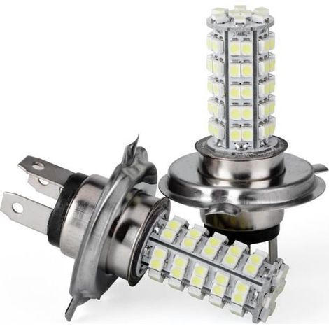 SODIAL(R) 2 PCS Voiture H4 68 SMD LED 6000K Xenon super blanc phares Ampoules Phare Lampe ou Feux de jour eclairage DRL 12V 3528 (1/4)
