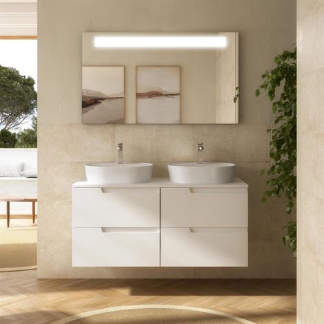 Meubles de salle de bains VIMA 1200 BLANC SATIN + Plan vasque (1/2)