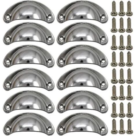 12 Poignées porte vintage en fer forgé – Chrome blanc – Forme coquillage – Pour meubles & tiroirs – 65 mm espacement (1/5)