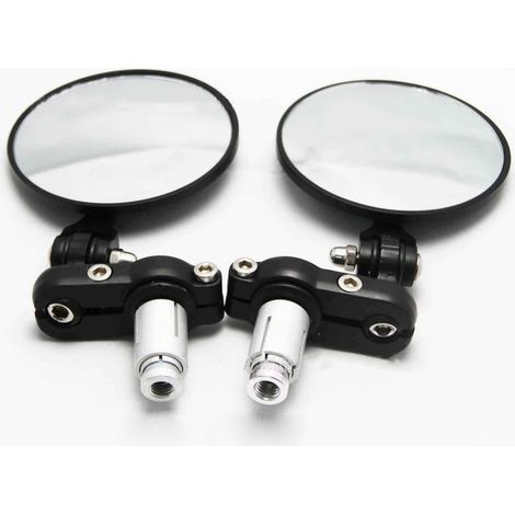 Black Round Motorcycle Side Rearview Mirror, 7/8" 20mm Handlebar End Mirrors for Cruiser, Scooter, Chopper (1/4)