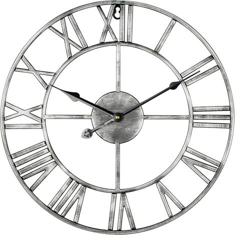 Grandes horloges murales rustiques Modernes en métal Rondes silencieuses sans tic-tac à Piles 47cm Horloge Romaine Blanche Salon / Chambre / Cuisine Jardin décoration Murale (1/5)