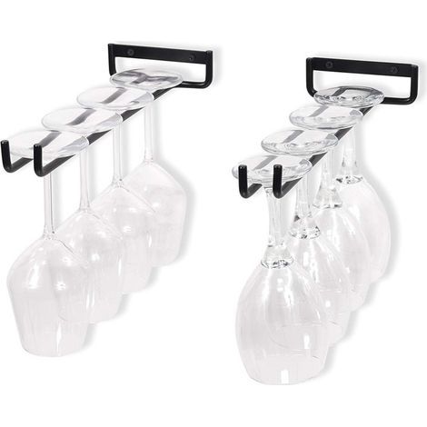 Black - 2 iron glass holders for wall display of glasses. Wine glass holder for wine cabinets, bars, kitchens. (1/5)