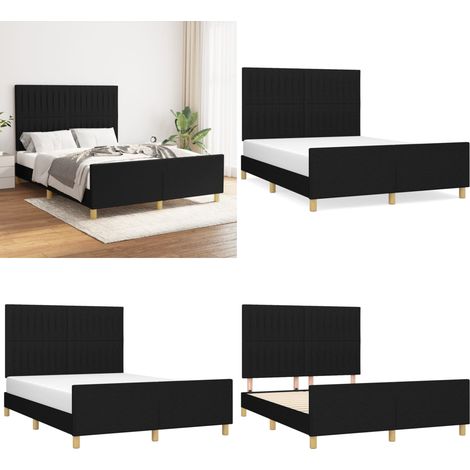 Bettgestell ohne Matratze Schwarz 140x200 cm Stoff - Bettgestell - Doppelbett - Boxspringbetten - Lattenrost - Schlafzimmermöbel - Home & Living (1/5)