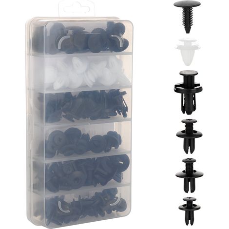 Lot de 100 clips de fixation pour voiture, en nylon résistant, à pression, conditionnés en boîte. Clips de fixation largement utilisés pour la voiture. (1/5)