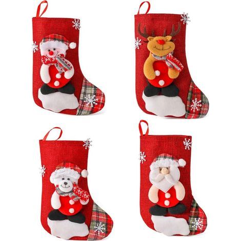 Set of 4 Christmas stockings - Christmas fireplace gift bags - Christmas decorations, sweets, tree ornaments, 23 x 16 cm (1/5)