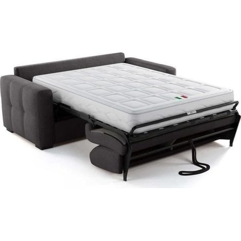 Canapé convertible 3 places – Tissu como 22 graphite – Dimensions 200 x 102 x 95 cm – Couchage 140 x 190 cm avec matelas mémoire 22 cm – Mondo
