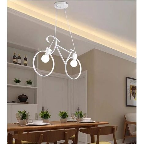 Lampadario A Sospensione Forma Di Bicicletta Bici Portalampada E27 Bianco (1/4)