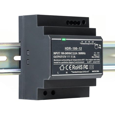 Alimentation 12V, HDR-100-12 Bloc d'alimentation rail DIN 12V DC 7.1A 100W Alimentation sur Rail DIN Transformateur 12V (1/5)