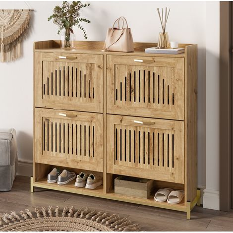 MEUBLIV mobile portascarpe 108,5x24x100 cm effetto legno – 4 ante, senza montaggio (1/5)