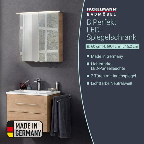 Spiegelschrank PE 60 Asteiche 2 Türen, LED, 60x69x15 cm (1/5)