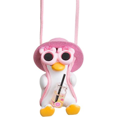 Colgador de coche con forma de sombrero de pato rosa, colgador para espejo retrovisor, bonita decoración para el interior del coche, accesorio colgante (rosa) (1/2)