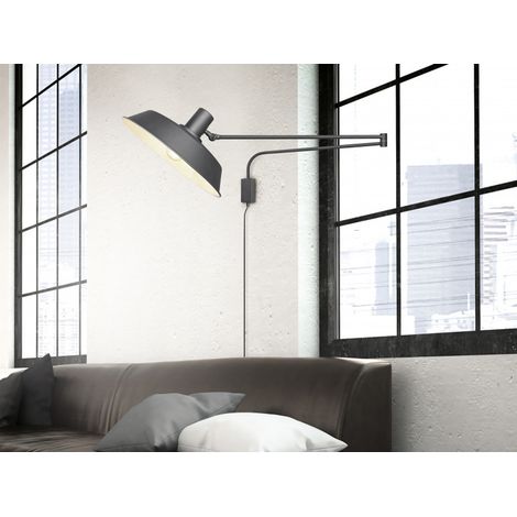 LED Wandlampe Schwarz schwenkbar mit Schnurschalter & Stecker, Länge max. 150cm (1/5)