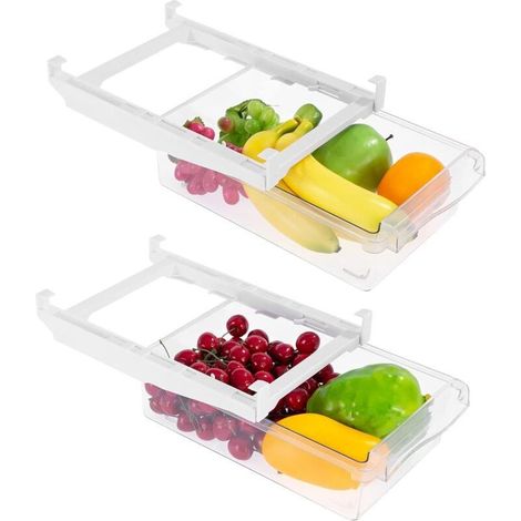 Boîte De Rangement pour RéfrigéRateur, 2PCS Tiroir Frigo, Boîtes De Rangementpour Réfrigérateur avec Tiroir Coulissant, Bac Rangement Frigo Fruits Et Légumes, Rangement Frigo Rétractable. (1/5)