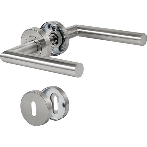 Poignées de porte pour portes intérieures, ensemble de poignées de porte en acier inoxydable, forme en L moderne BB-Buntbart argent, design élégant et simple, idéal pour votre maison ou (1/5)