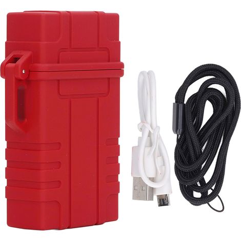 Briquet étanche rechargeable USB, grande capacité, ABS robuste, imperméable, rechargeable pour cigarette, camping, extérieur, rouge (1/5)