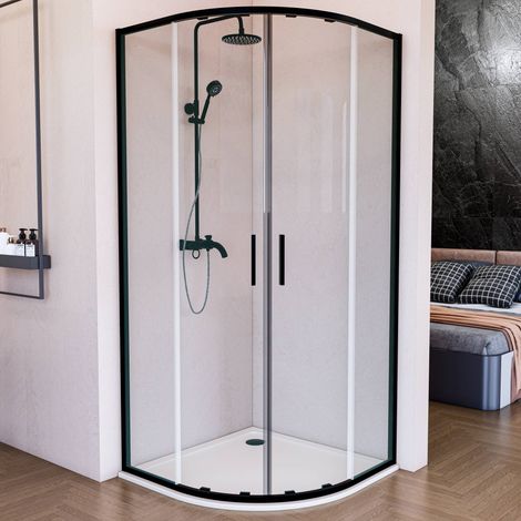 Mampara Ducha Semicircular 80 x 80 Corredera Negro Mate - Cristal Transparente 6 mm De Seguridad Antical Altura 200 cm (1/5)
