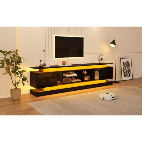 Mobile TV 180x35x60 cm in MDF nero con LED RGB Bluetooth e contenitore - MEUBLIV (1/5)
