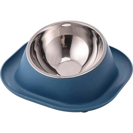 Tilted Stainless Steel Raised Bowl, Blue Cat Spill Proof Bowl S (1/5)