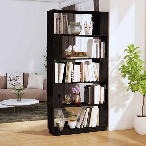 vidaXL Estantería/divisor de espacios madera pino negro 80x25x163,5 cm (1/5)