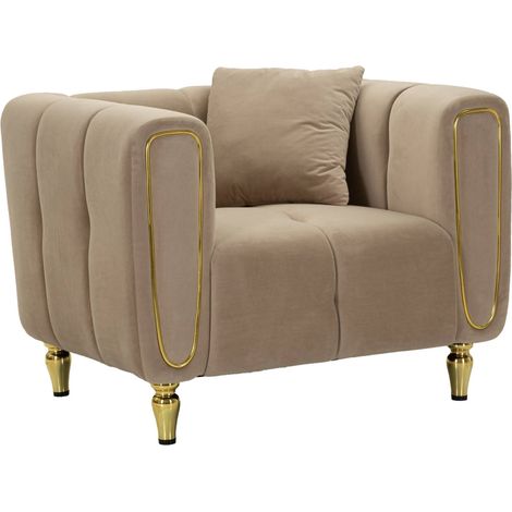 Dmora - Sessel Madama, Gepolsterter Sitz, Einzelsofa im Wohnzimmer, Stuhl mit Armlehnen, 81x97 h71 cm, Grau und Gold
