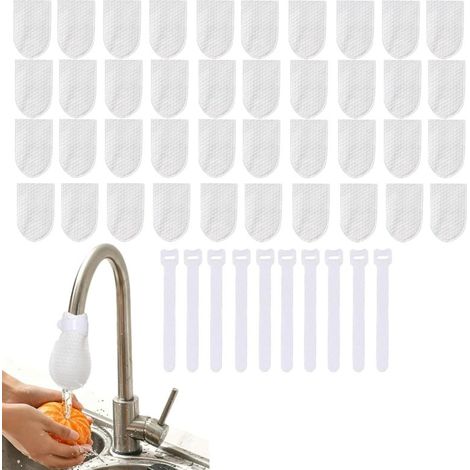 Ensemble de sacs filtrants en coton anti-éclaboussures pour robinet d'eau chaude et froide, 40 sacs filtrants fins en coton [10 sangles gratuites] (1/4)