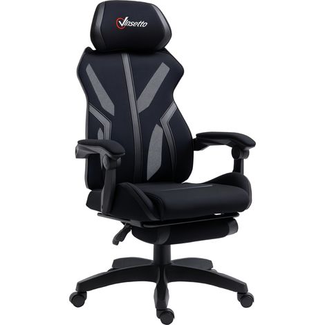Sedia da gaming con poggiapiedi retrattile Sedia girevole da ufficio Reclinabile con poggiatesta e altezza regolabile 65x65x119 - 129 cm Nero